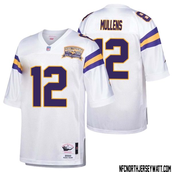 Nick Mullens No 12 Men Mitchell & Ness White Minnesota Vikings Authentic Throwback Retired Player Jersey- Replica