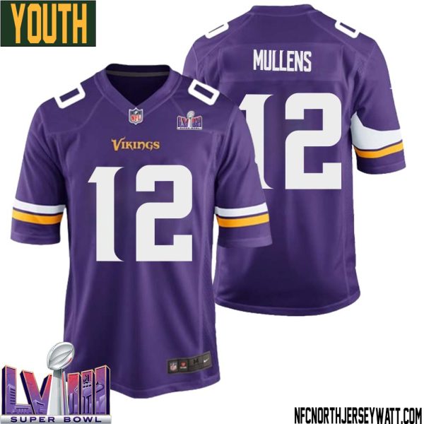 Nick Mullens No 12 Minnesota Vikings Super Bowl Lviii Home Game Jersey Court Purple For Youth – Replica