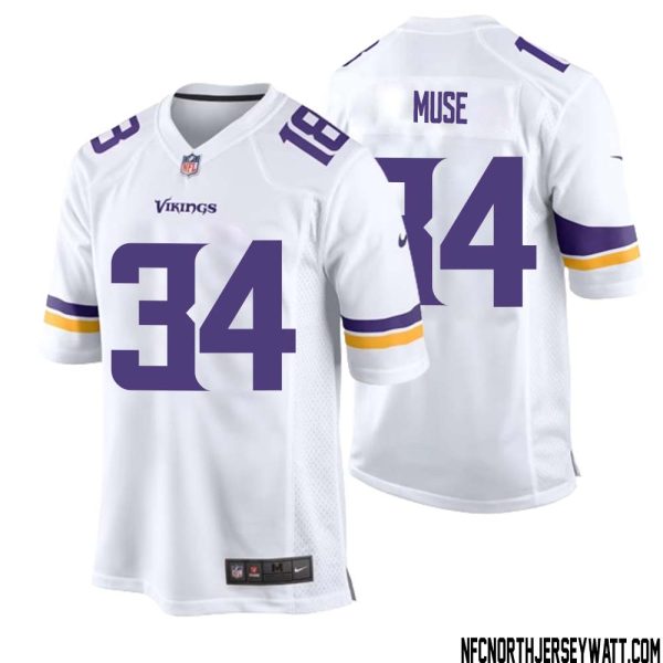 Nick Muse No 34 Men White Minnesota Vikings Game Player Away Jersey – Replica
