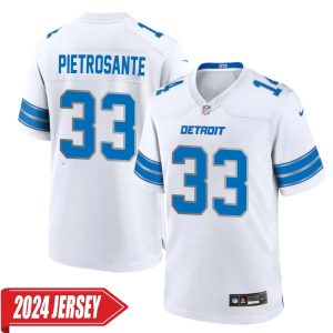 Nick Pietrosante No 33 Men’s Detroit Lions Away Game 2024 Jersey – White