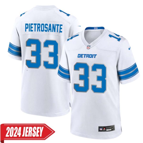 Nick Pietrosante No 33 Men’S Detroit Lions Away Game 2024 Jersey – White