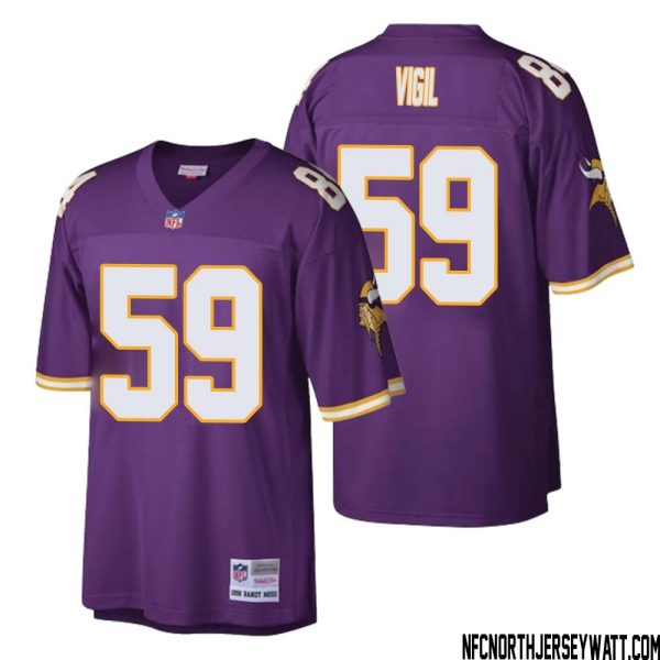 Nick Vigil No 59 Men Mitchell & Ness Purple Minnesota Vikings Retired Player Legacy Replica Jersey