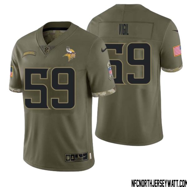 Nick Vigil No 59 Men Olive Minnesota Vikings 2022 Salute To Service Retired Player Limited Jersey – Replica