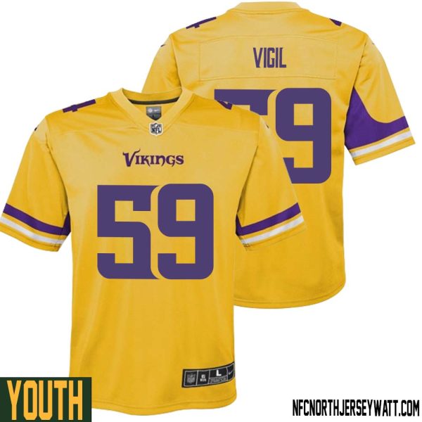 Nick Vigil No 59 Youth Minnesota Vikings Gold Inverted Legend Jersey – Replica