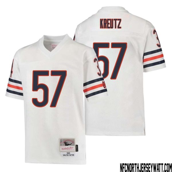 Olin Kreutz No 57 Youth Mitchell & Ness White Chicago Bears 1985 Retired Player Legacy Jersey – Replica