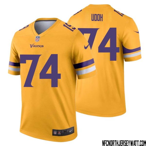 Olisaemeka Udoh No 74 Men Minnesota Vikings Gold Inverted Legend Jersey – Replica