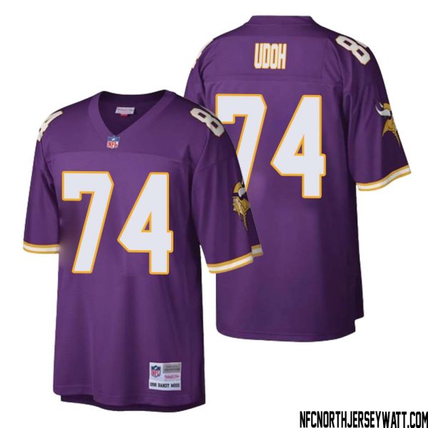 Olisaemeka Udoh No 74 Men Mitchell & Ness Purple Minnesota Vikings Retired Player Legacy Replica Jersey