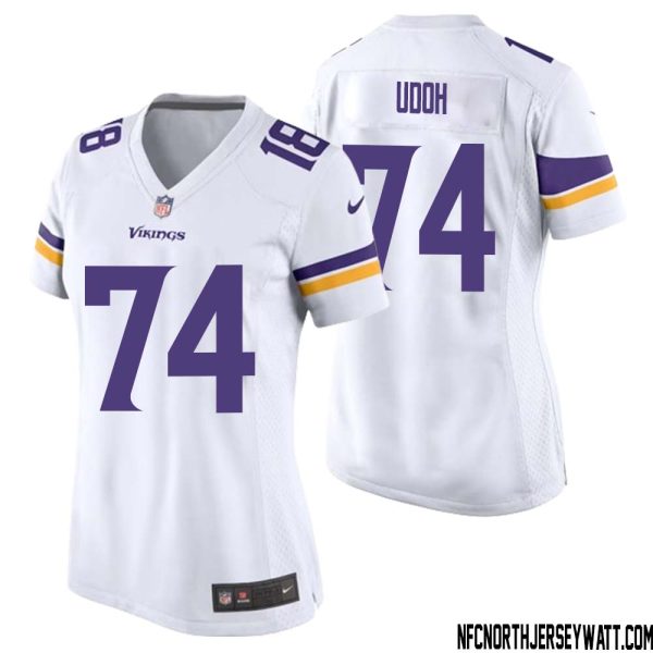 Olisaemeka Udoh No 74 Women White Minnesota Vikings Game Player Away Jersey – Replica