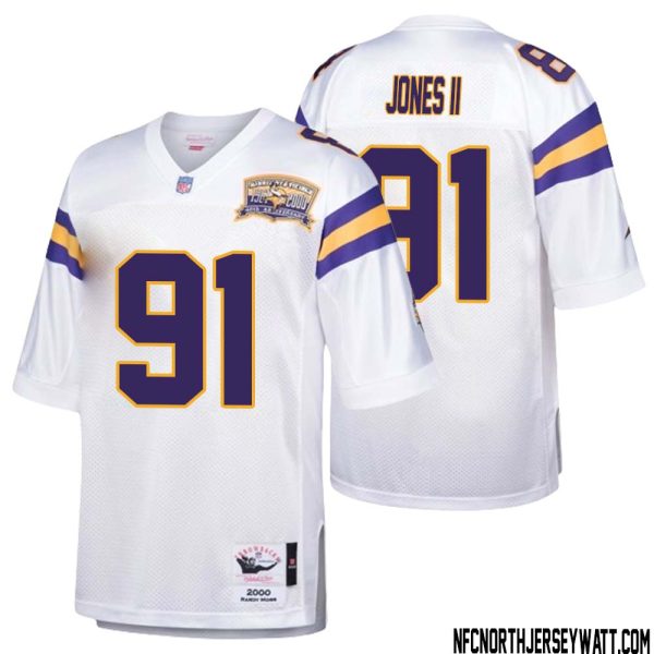 Pat Jones Ii No 91 Men Mitchell & Ness White Minnesota Vikings Authentic Throwback Retired Player Jersey- Replica