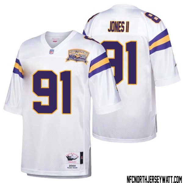 Pat Jones II No 91 Men Mitchell & Ness White Minnesota Vikings Authentic Throwback Retired Player Jersey- Replica