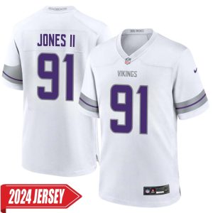 Pat Jones II No 91 Men’s Minnesota Vikings White Alternate Custom Game 2024 Jersey