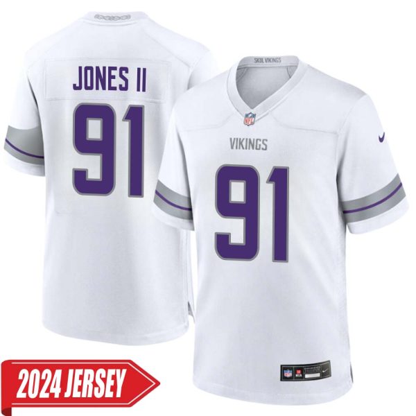 Pat Jones Ii No 91 Men’S Minnesota Vikings White Alternate Custom Game 2024 Jersey