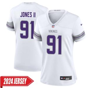 Pat Jones II No 91 Woman’s Minnesota Vikings White Alternate Custom Game 2024 Jersey