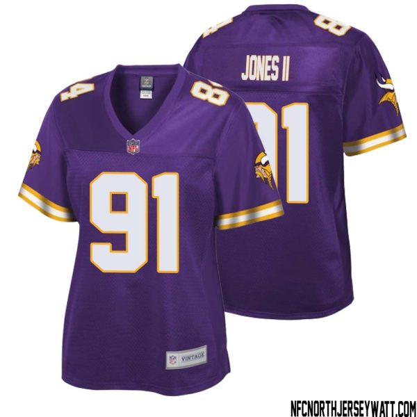 Pat Jones Ii No 91 Women Nfl Pro Line Purple Minnesota Vikings Retired Player Replica Jersey