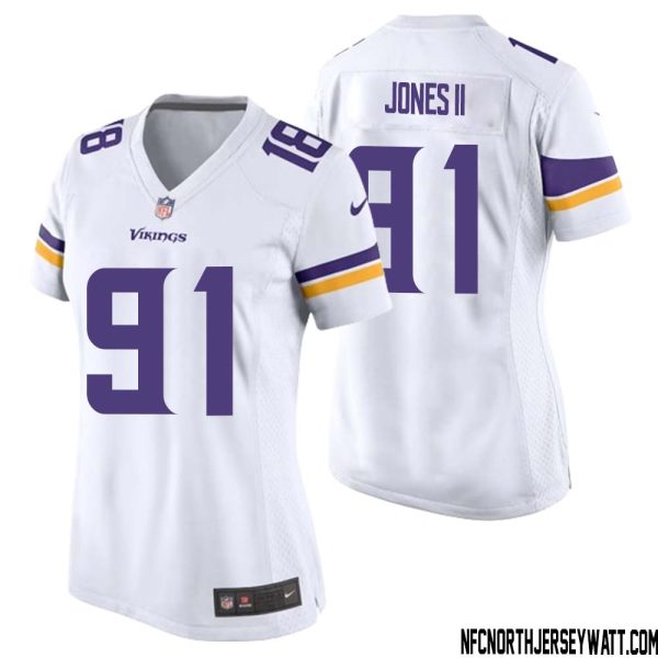 Pat Jones Ii No 91 Women White Minnesota Vikings Game Player Away Jersey – Replica
