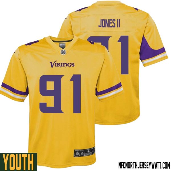 Pat Jones Ii No 91 Youth Minnesota Vikings Gold Inverted Legend Jersey – Replica