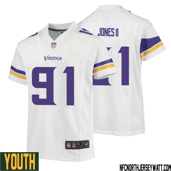 Pat Jones Ii No 91 Youth White Minnesota Vikings Game Player Away Jersey – Replica