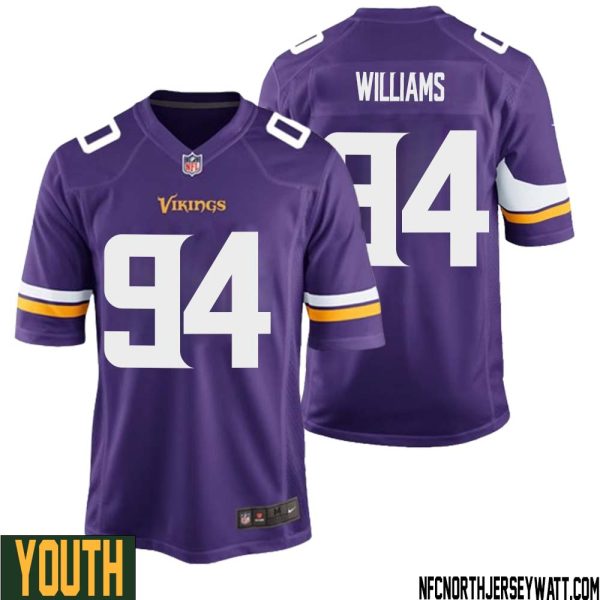 Pat Williams No 94 Minnesota Vikings Game Jersey Court Purple for Youth – Replica