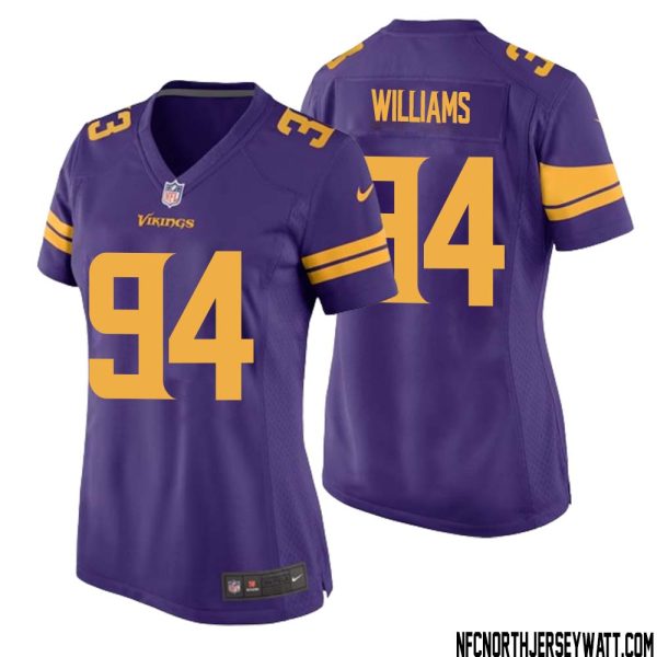 Pat Williams No 94 Women Purple Minnesota Vikings Alternate Game Jersey – Replica