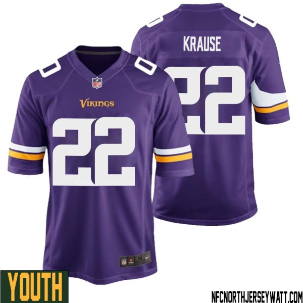 Paul Krause No 22 Minnesota Vikings Game Jersey Court Purple For Youth – Replica