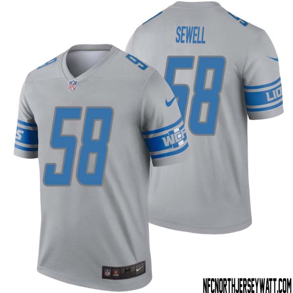 Penei Sewell No 58 Men Gray Detroit Lions Inverted Legend Jersey – Replica