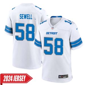 Penei Sewell No 58 Men’s Detroit Lions Away Game 2024 Jersey – White