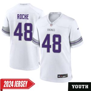 Quincy Roche No 48 Youth’s Minnesota Vikings White Alternate Custom Game 2024 Jersey