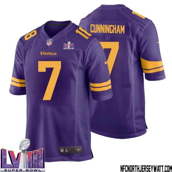 Randall Cunningham No 7 Minnesota Vikings Super Bowl LVIII Alternate Game Jersey Purple for Men – Replica