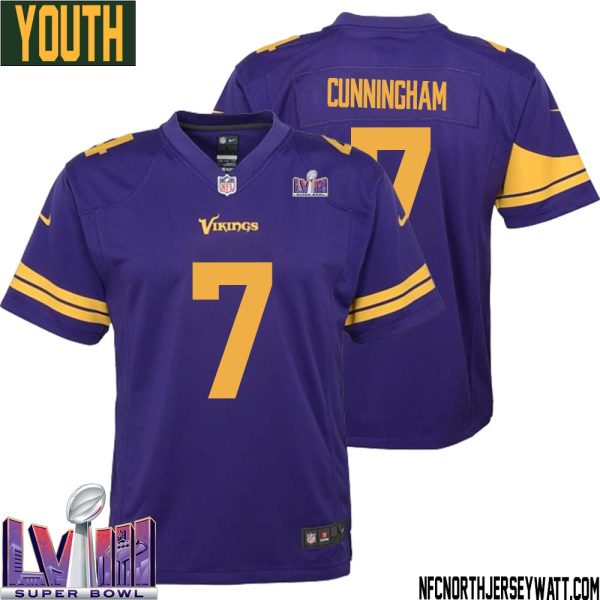 Randall Cunningham No 7 Minnesota Vikings Super Bowl Lviii Alternate Game Jersey Purple For Youth – Replica