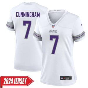 Randall Cunningham No 7 Woman’s Minnesota Vikings White Alternate Custom Game 2024 Jersey
