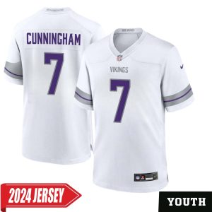 Randall Cunningham No 7 Youth’s Minnesota Vikings White Alternate Custom Game 2024 Jersey