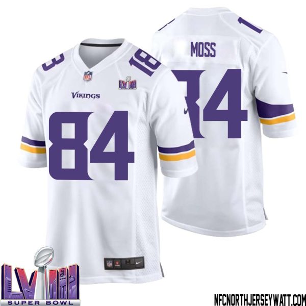 Randy Moss No 84 Minnesota Vikings Super Bowl Lviii Away Game Jersey White For Men – Replica