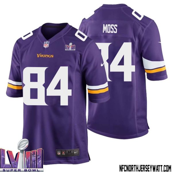 Randy Moss No 84 Minnesota Vikings Super Bowl Lviii Home Game Jersey Court Purple For Mens – Replica