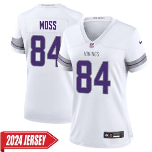 Randy Moss No 84 Woman’s Minnesota Vikings White Alternate Custom Game 2024 Jersey
