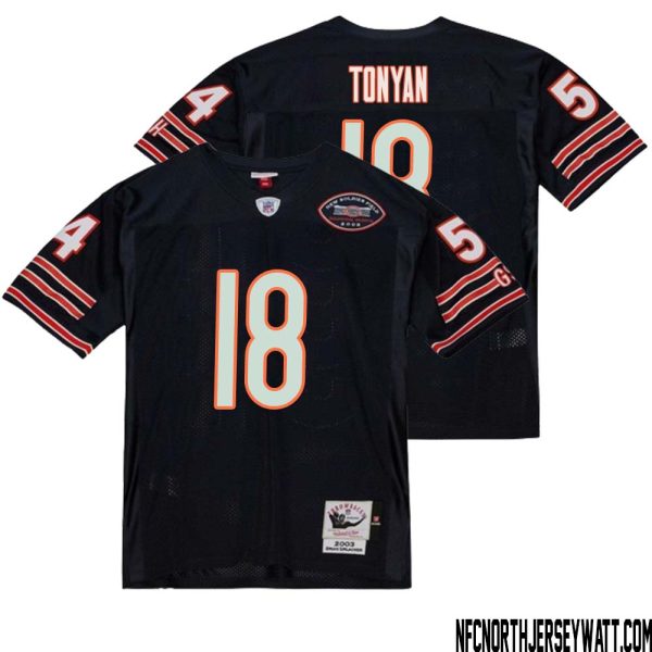 Robert Tonyan No 18 Men Mitchell & Ness Dark Navy Chicago Bears 2004 Authentic Throwback Retired Player Jersey – Replica