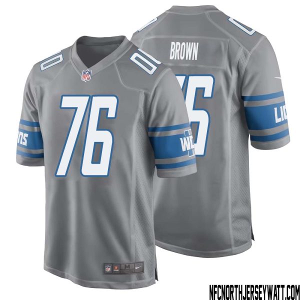 Roger Brown No 76 Men Gray Detroit Lions Player Alternate Game Jersey – Replica