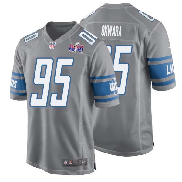 Romeo Okwara No 95 Mens Custom Gray Detroit Lions Alternate Super Bowl Lviii Game Jersey