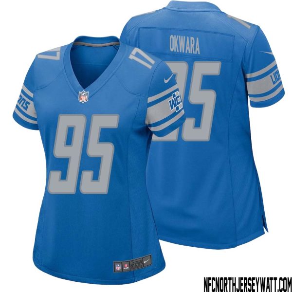 Romeo Okwara No 95 Women Blue Detroit Lions Player Home Game Jersey – Replica