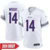 Ryan Wright No 14 Woman’S Minnesota Vikings White Alternate Custom Game 2024 Jersey