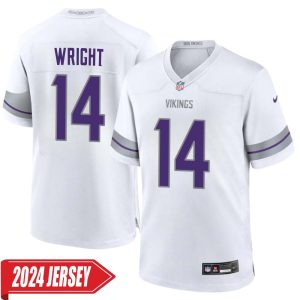 Ryan Wright No 14 Men’s Minnesota Vikings White Alternate Custom Game 2024 Jersey
