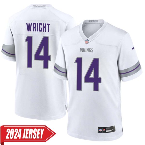 Ryan Wright No 14 Men’S Minnesota Vikings White Alternate Custom Game 2024 Jersey