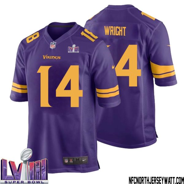 Ryan Wright No 14 Minnesota Vikings Super Bowl LVIII Alternate Game Jersey Purple for Men – Replica