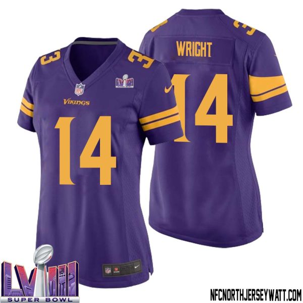 Ryan Wright No 14 Minnesota Vikings Super Bowl Lviii Alternate Game Jersey Purple For Women – Replica