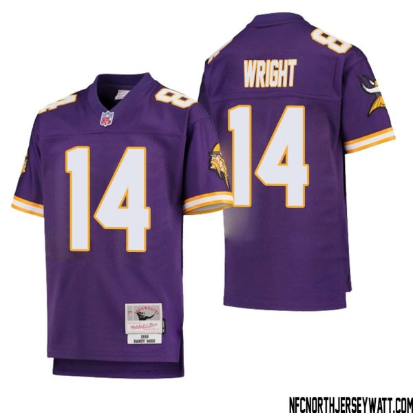 Ryan Wright No 14 Youth Mitchell & Ness Purple Minnesota Vikings 1998 Legacy Retired Player Jersey- Replica