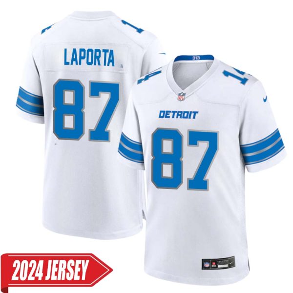 Sam Laporta No 87 Men’S Detroit Lions Away Game 2024 Jersey – White
