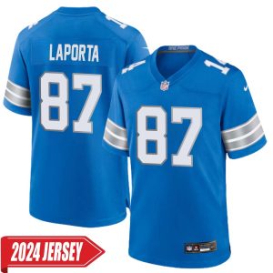 Sam LaPorta No 87 Men’s Detroit Lions Home Game 2024 Jersey – Blue