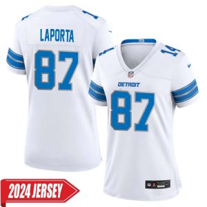 Sam LaPorta No 87 Woman’s Detroit Lions Away Game 2024 Jersey – White