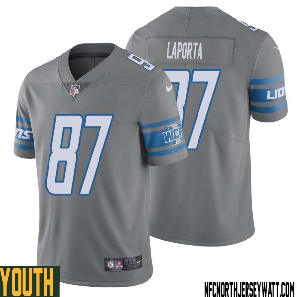 Sam Laporta No 87 Youth Gray Detroit Lions Inverted Legend Jersey – Replica