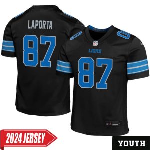 Sam LaPorta No 87 Youth’s Detroit Lions 2nd Alternate Vapor F.U.S.E. Limited 2024 Jersey – Black