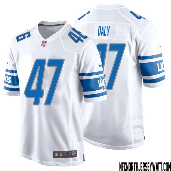 Scott Daly No 47 Men White Detroit Lions Player Away Game Jersey – Replica